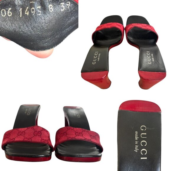 AUTHENTIC 90'S Y2K RED LOGO GUCCI SLIDES SANDALS US 9/39 - Picture 3 of 6